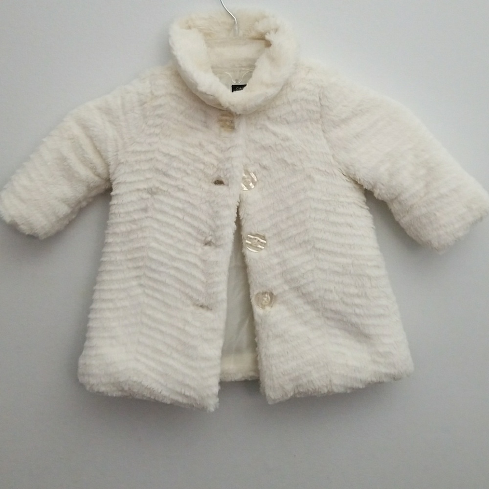 Calvin Klein Ivory faux fur jacket, 6-9Mos